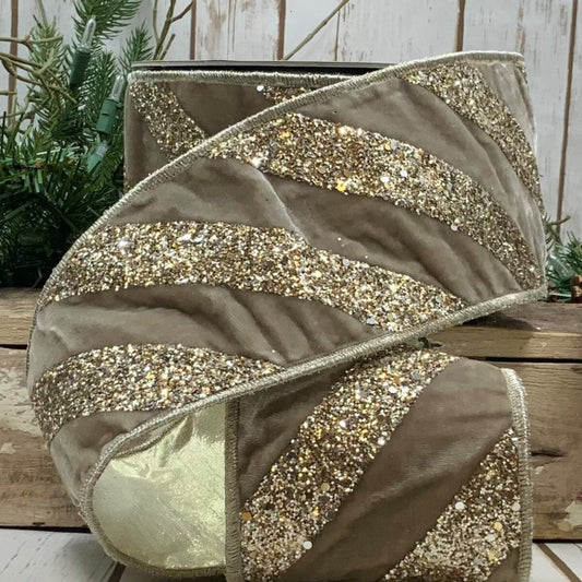 4" Platinum Velvet Glitter Diagonal Stripe