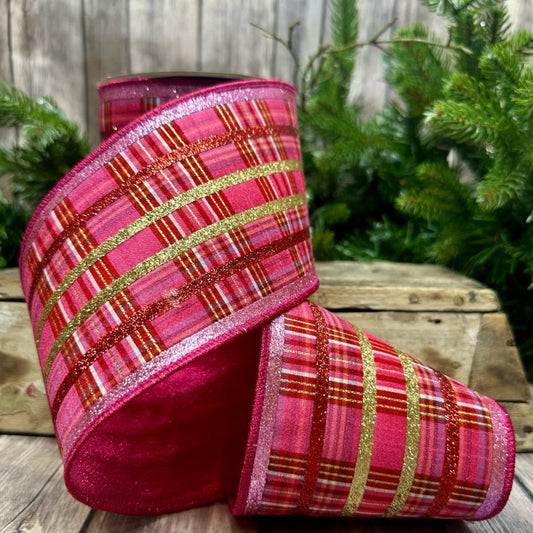 4" Faux Dupion Plaid Glitter Stripe