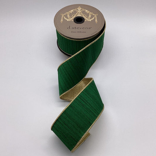 2.5" Emerald Dupion Metallic Gold Back