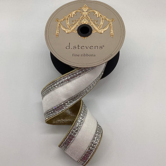 Spool of d Stevens ribbon with decorative label on a white background