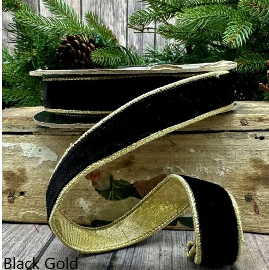 1" Lush Velvet Ribbon with Metallic Gold Back