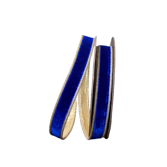 Royal blue velvet ribbons on a white background