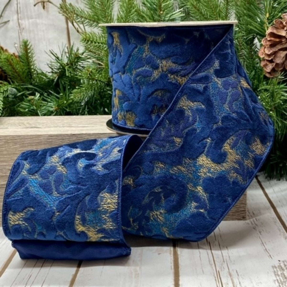 Dark Blue Jacquard Acanthus Leaves