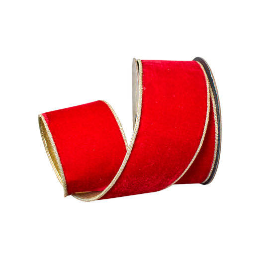 Red ribbon with gold edge on a white background
