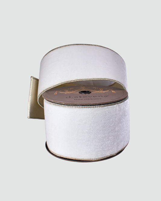 4" Winter White Lush Velvet Metallic Platinum Back Ribbon