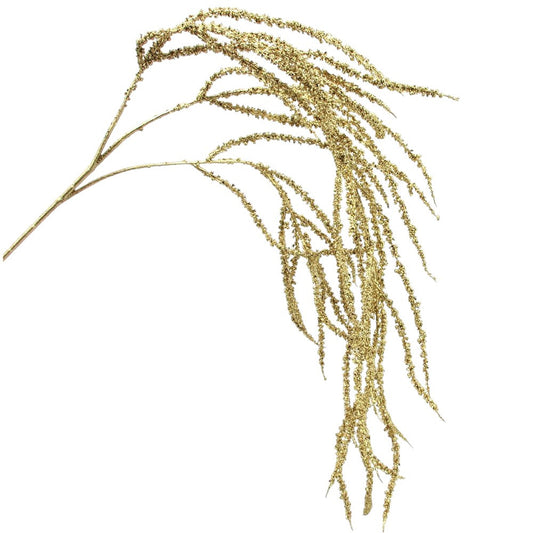 Gold glittery decorative branch on a white background