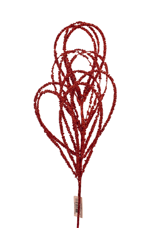 Decorative red branch with a tag on a white background