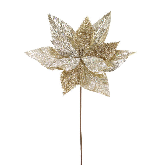 Decorative gold poinsettia plant on a white background