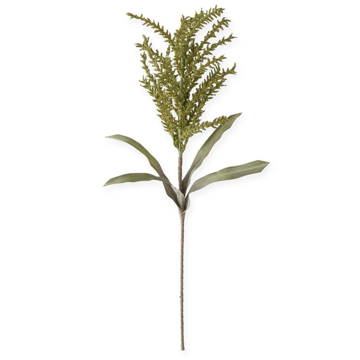 Artificial plant stem with green leaves on a white background