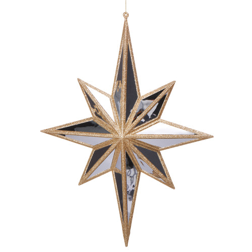 Decorative star-shaped ornament with gold and mirror design on a white background