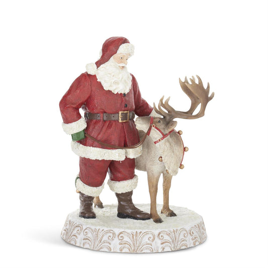 14" Resin Santa w/ Reindeer Winter Scene