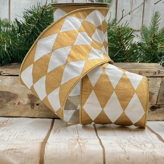 4" White/Gold Faux Dupion Harlequin