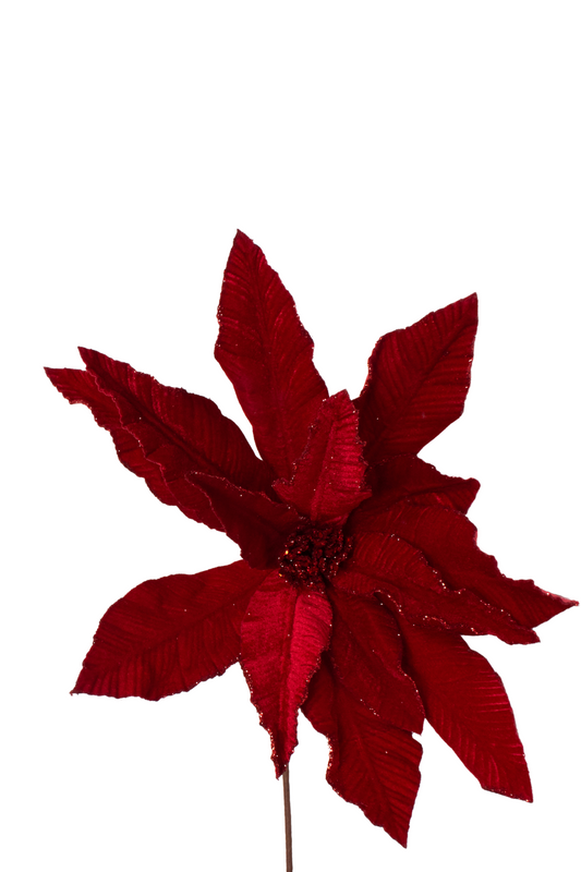 Red artificial poinsettia on a white background