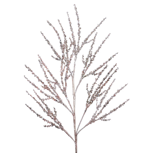 Decorative branch with pink glitter on a white background