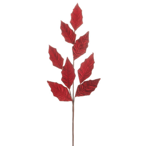 Red artificial leaf branch on a white background