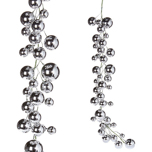 Decorative silver ball garland on a white background