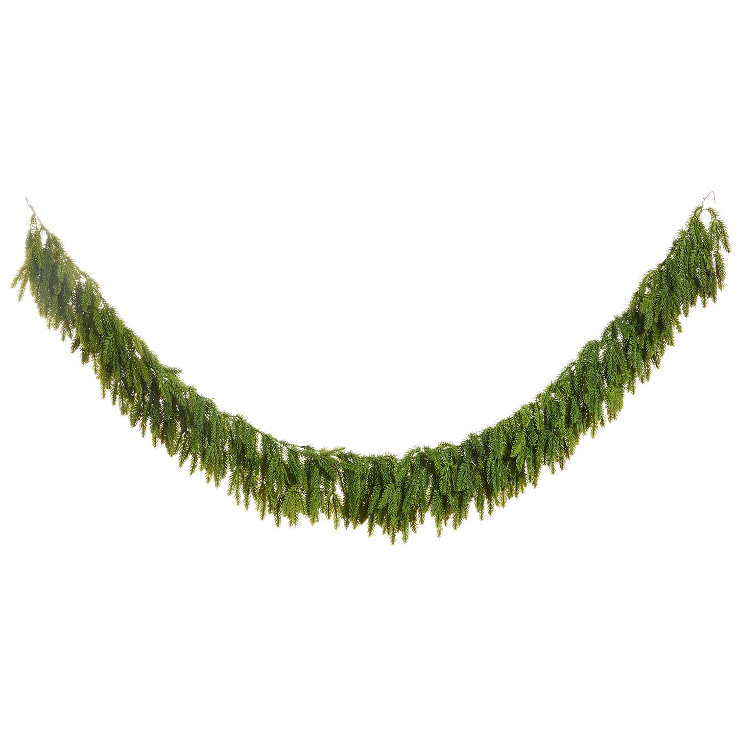 Green artificial Christmas garland on a white background