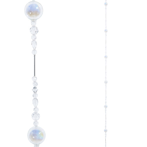 Iridescent bubble garland with beaded design on a white background