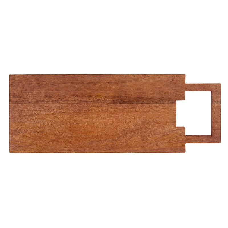 Wooden cutting board with a handle on a white background