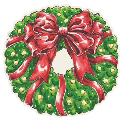 Christmas wreath with a red bow on a white background