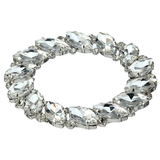 Silver wreath ring with clear gemstones on a white background