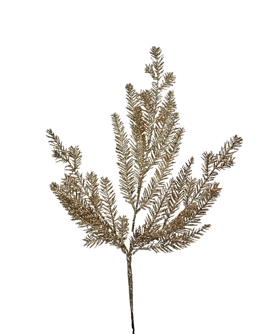 Decorative branch with gold leaves on a white background