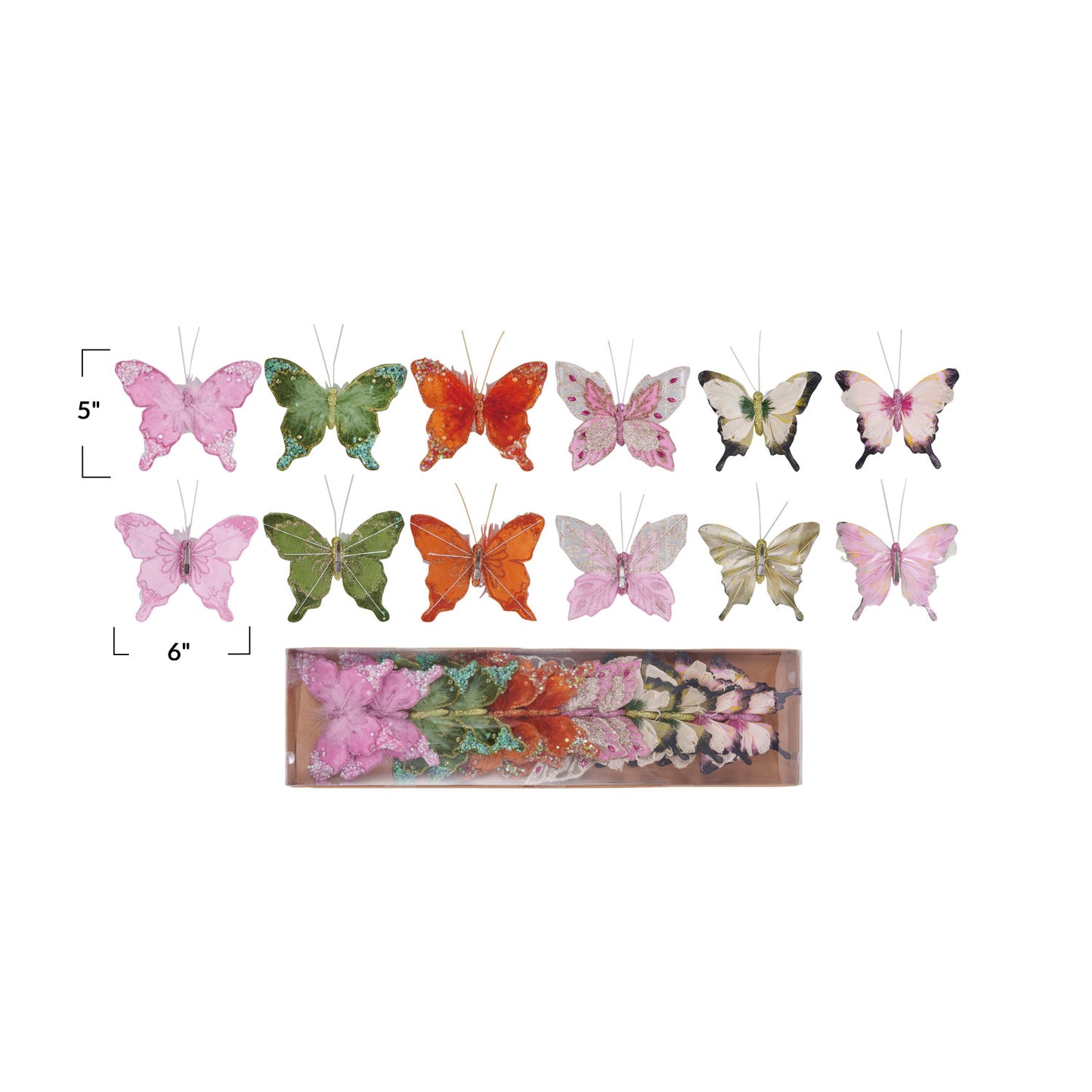 Feather Butterfly Clip-On Ornament w/Glitter