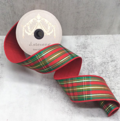 2.5" Dupion Juniper Plaid Metallic Ribbon