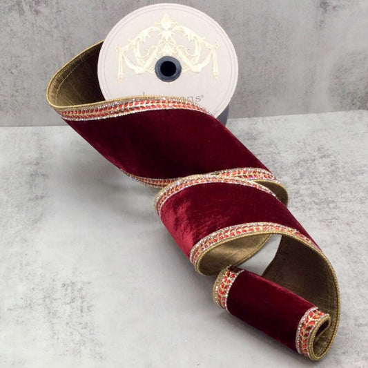 4" Ruby Velvet Red Jewel Edge Ribbon