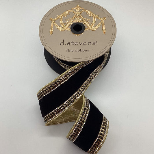 2.5" Black Velvet Clear Crystal Jewel Side Trim Ribbon