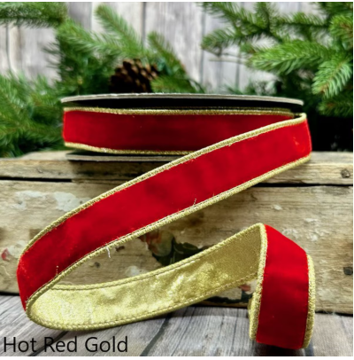 1" Lush Velvet Ribbon with Metallic Gold Back