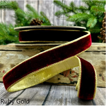 1" Lush Velvet Ribbon with Metallic Gold Back
