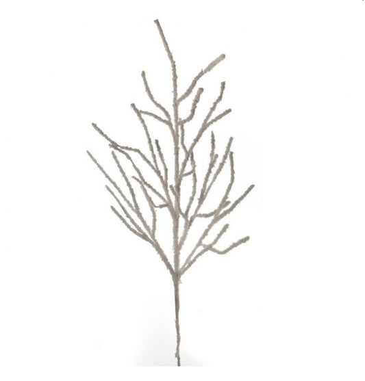 An artificial frosty snow branch with no leaves, resembling a bare tree branch.