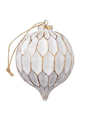 4.5" White and Gold Texture Finial Ornament