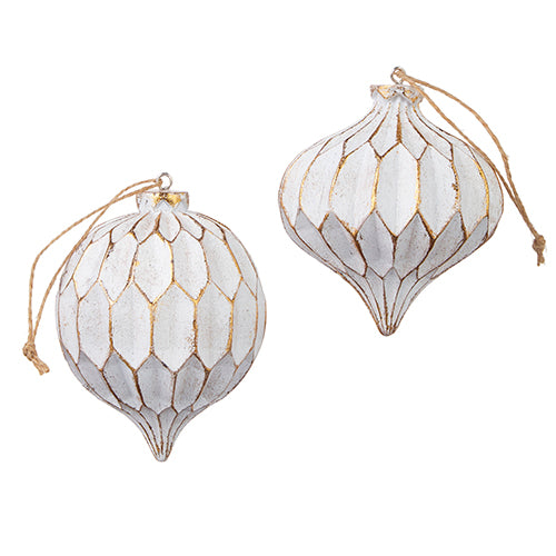 4.5" White and Gold Texture Finial Ornament
