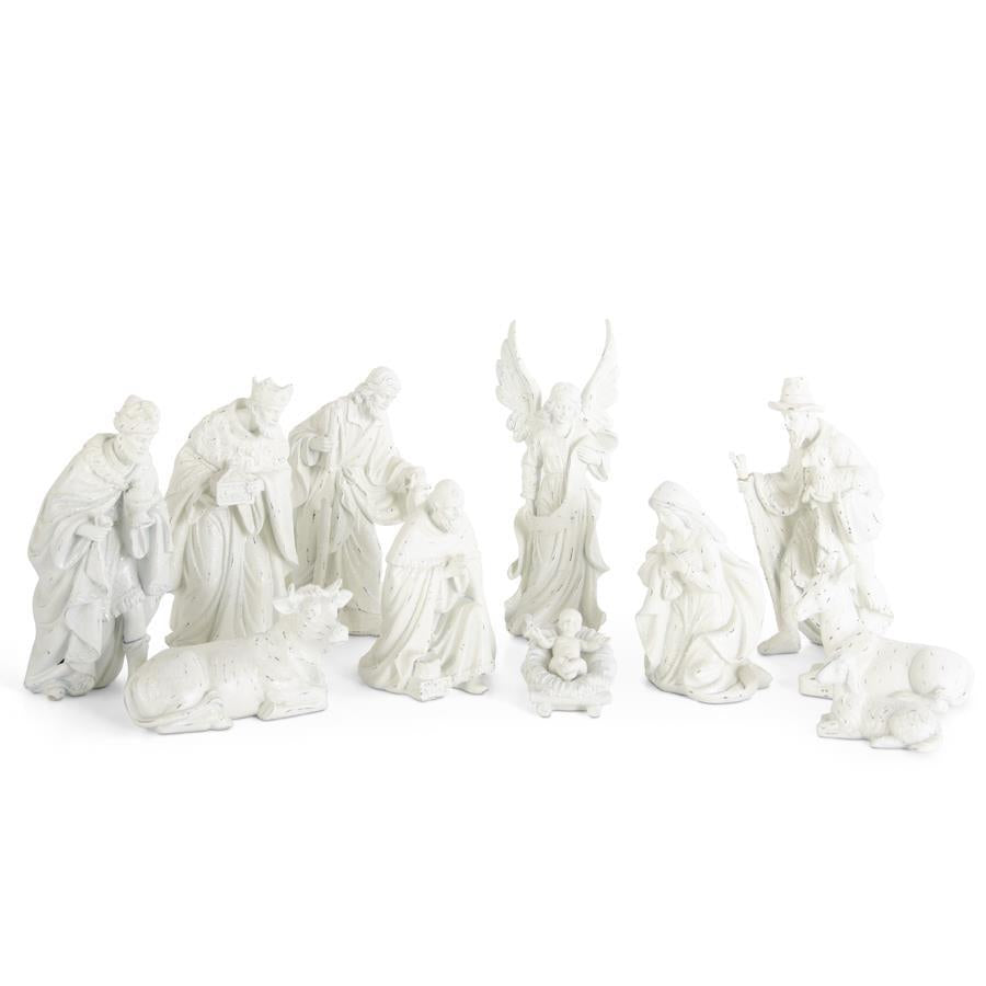 White Resin Sugared Nativity Set