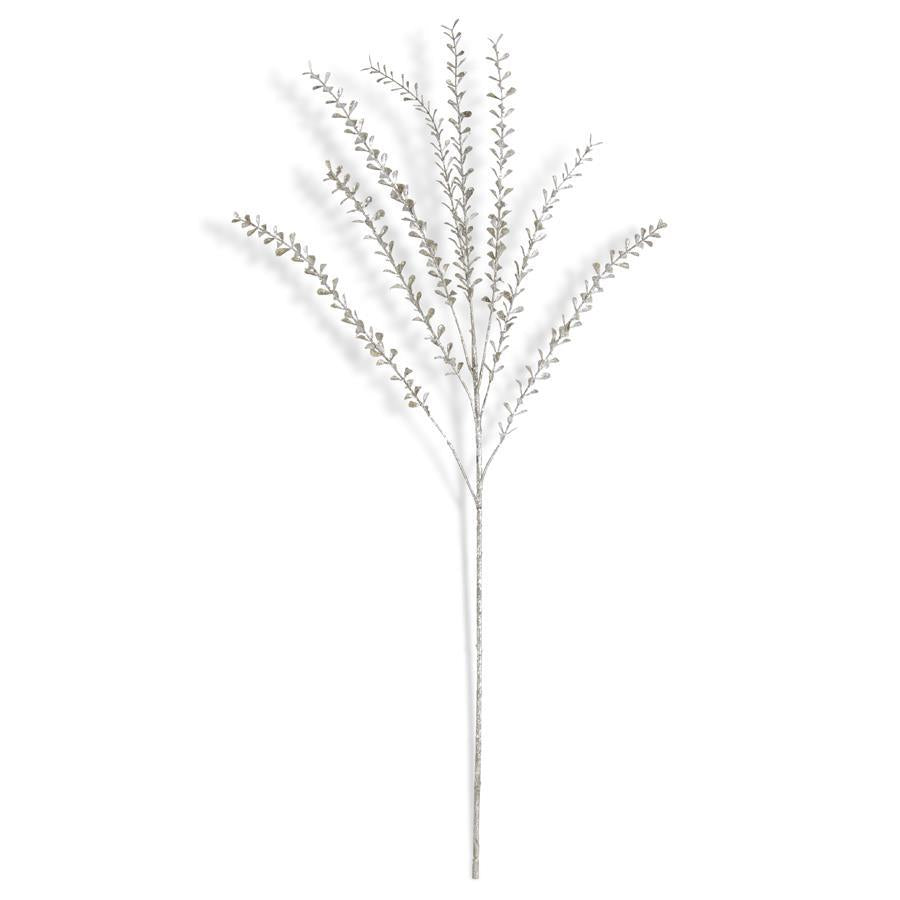 31" Silver Glittered Stem with Mini Teardrop Leaves