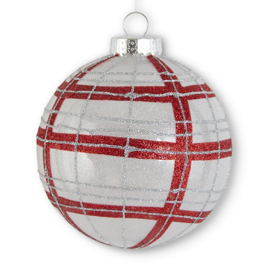 Glittered Red and Silver Plaid Shatterproof Ornament