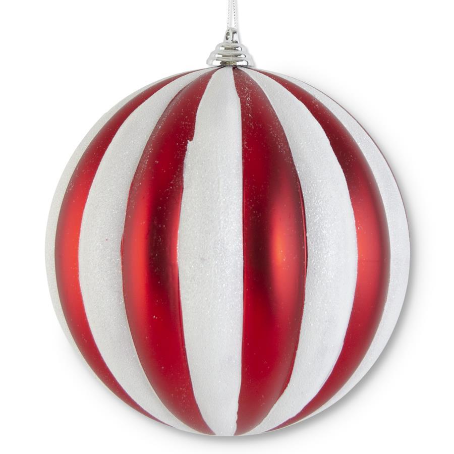 Red and White Glittered Striped Shatterproof Ornament