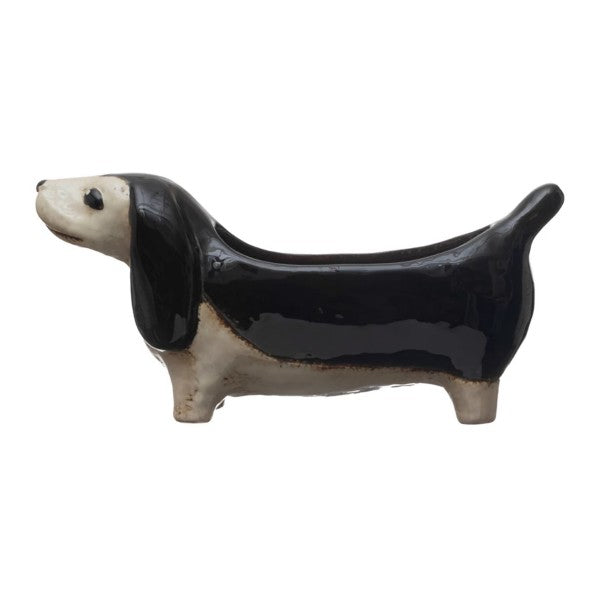 Hand-Painted Stoneware Dog Planter