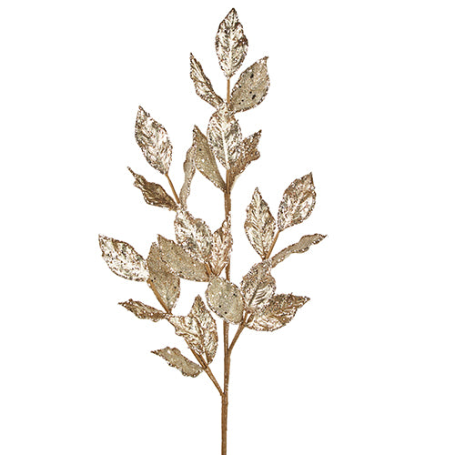 29" Champagne Glittered Leaf Spray