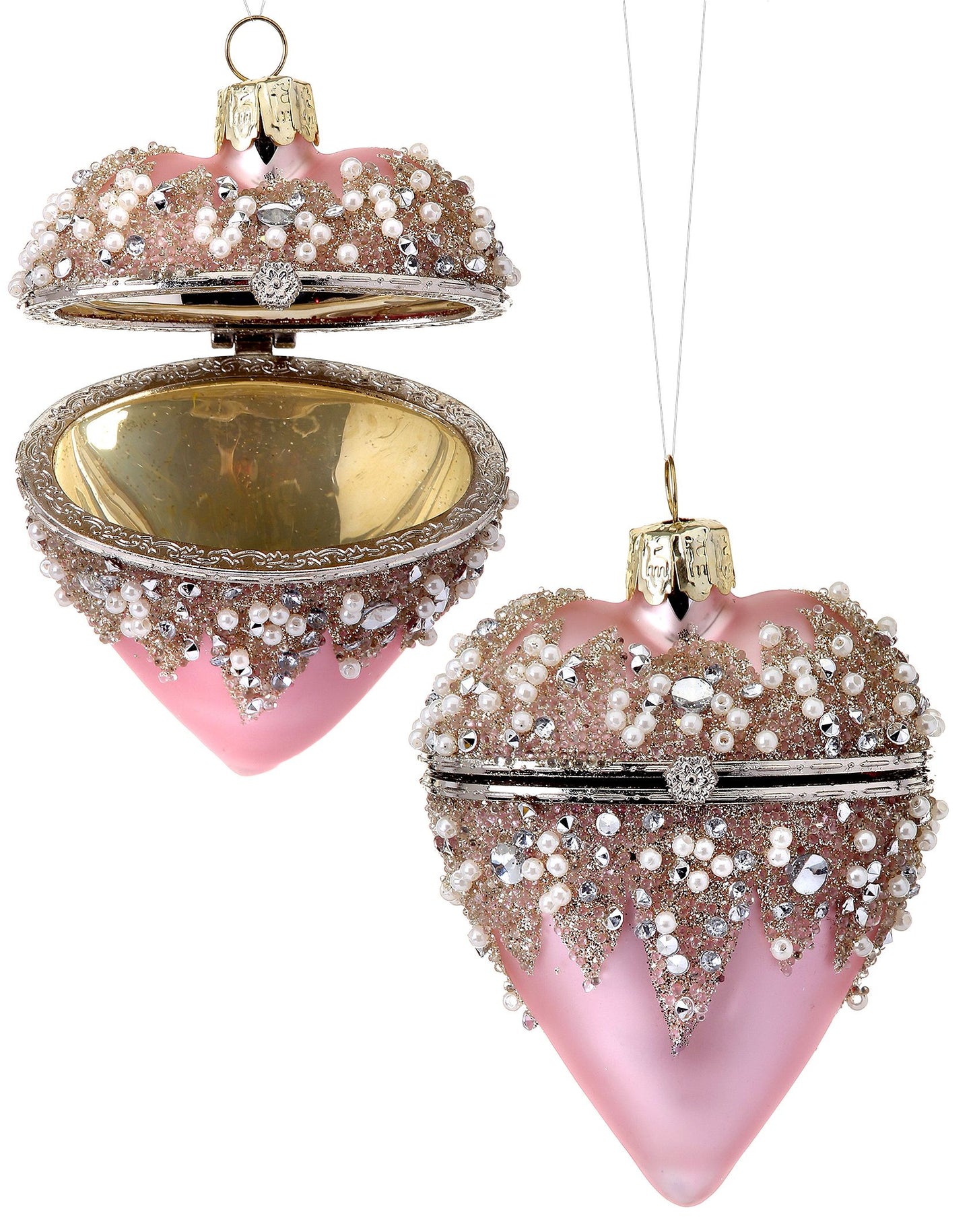 3.5" Glass beaded Heart Locket Ornament
