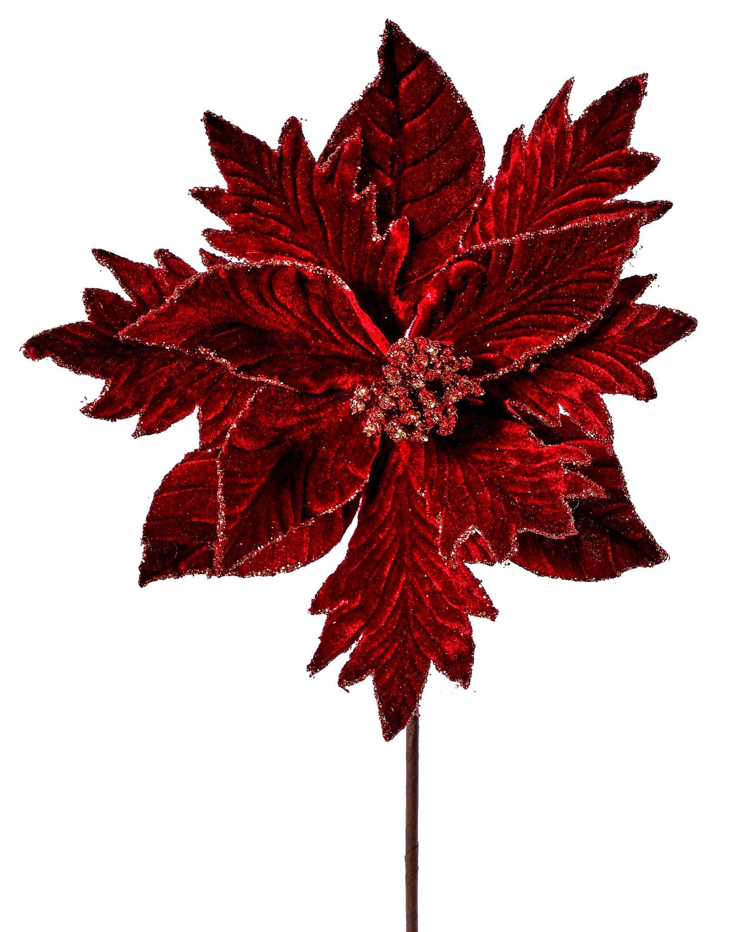 20" Velvet Gold Mix Glitter Poinsettia Stem