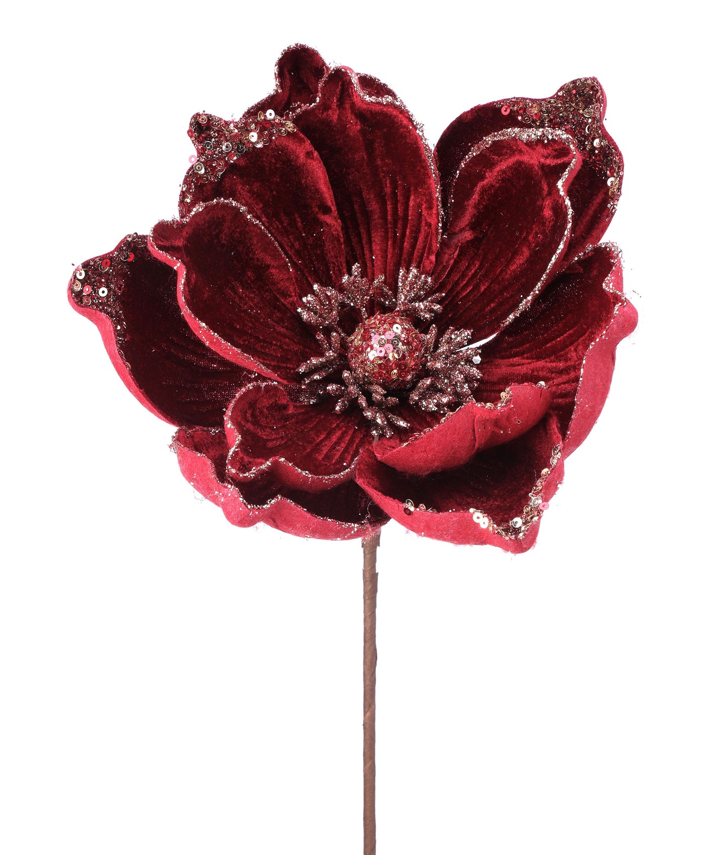 24" Glitter Tip/Vein Velvet Magnolia Stem