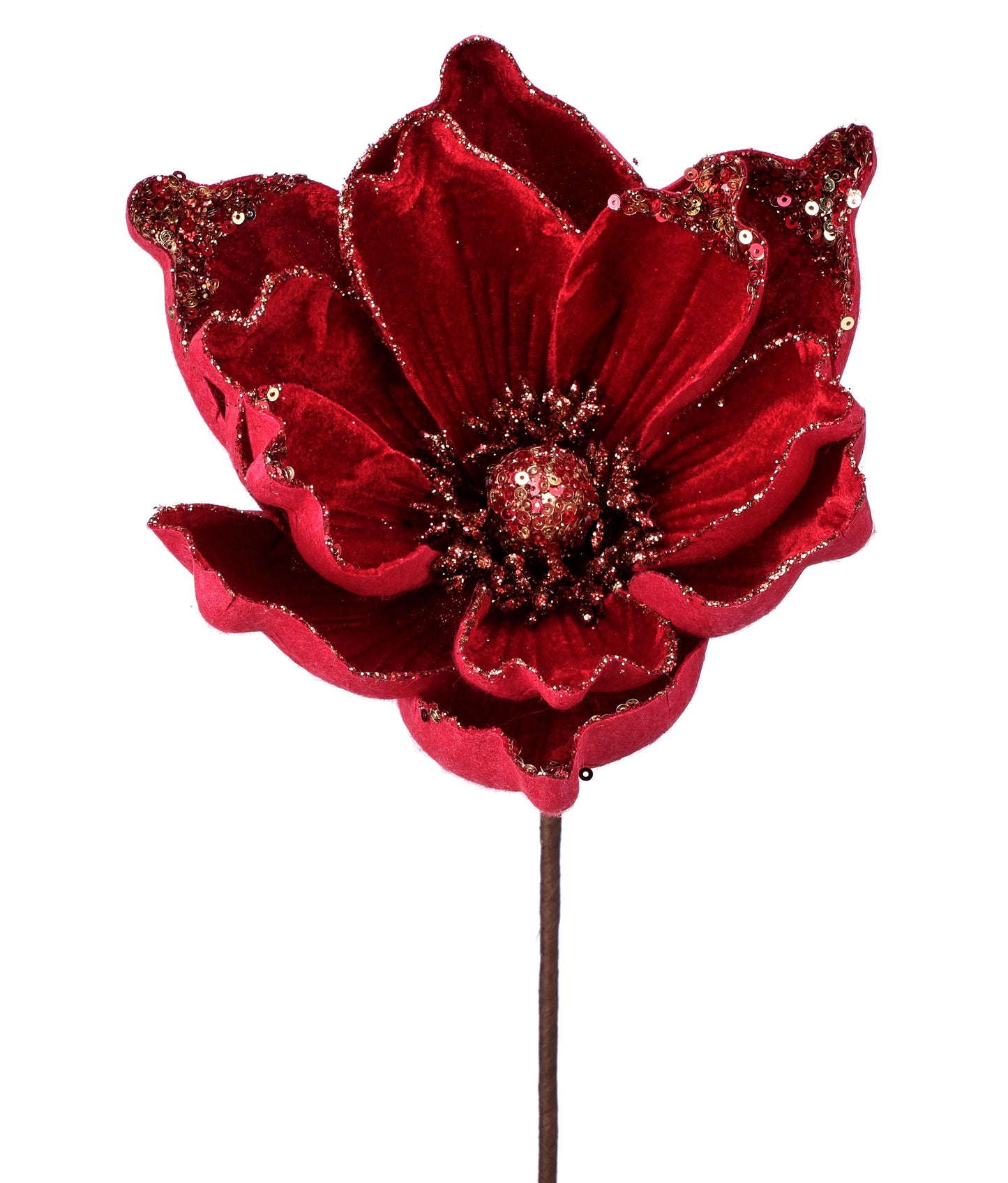 24" Glitter Tip/Vein Velvet Magnolia Stem