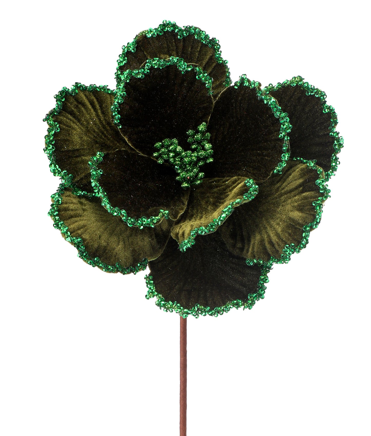 24" Velvet Glitter Bead Edge Magnolia Stem