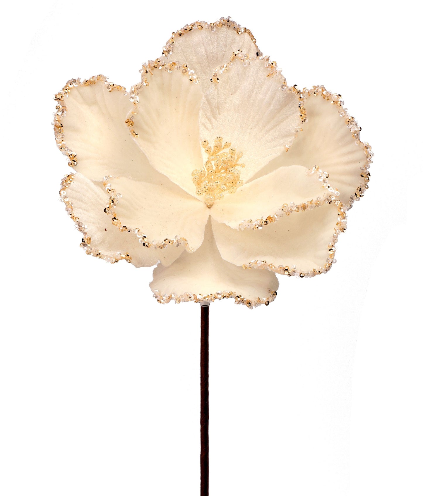 24" Velvet Glitter Bead Edge Magnolia Stem