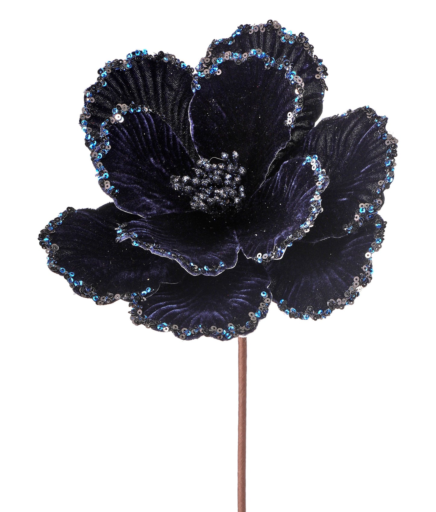 24" Velvet Glitter Bead Edge Magnolia Stem