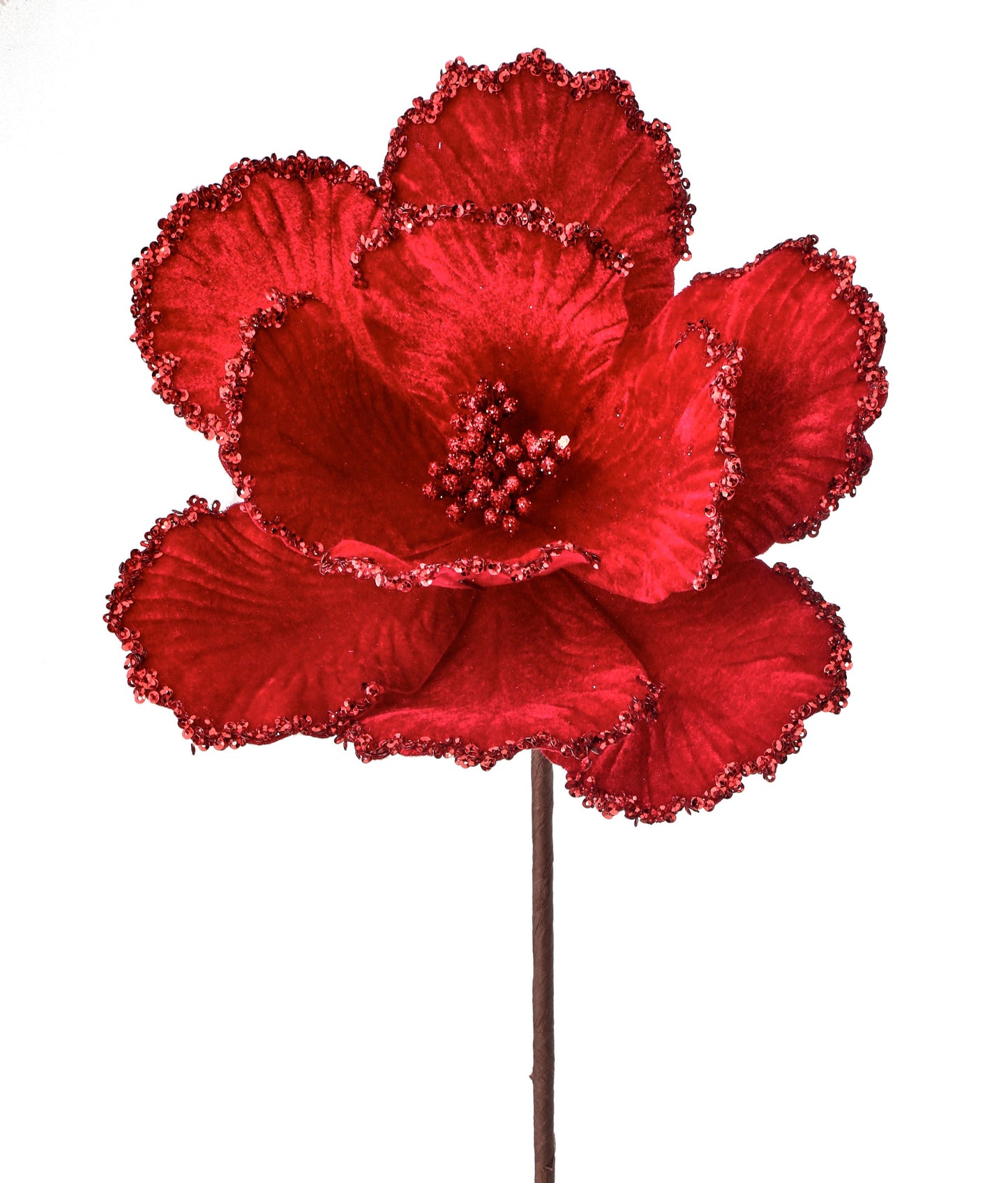24" Velvet Glitter Bead Edge Magnolia Stem