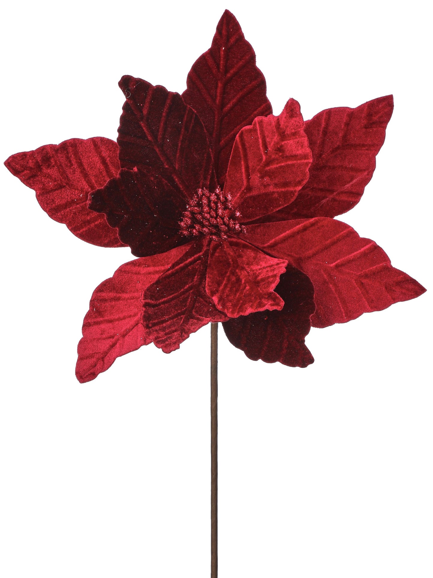 24" Velvet Glitter Center Poinsettia Stem